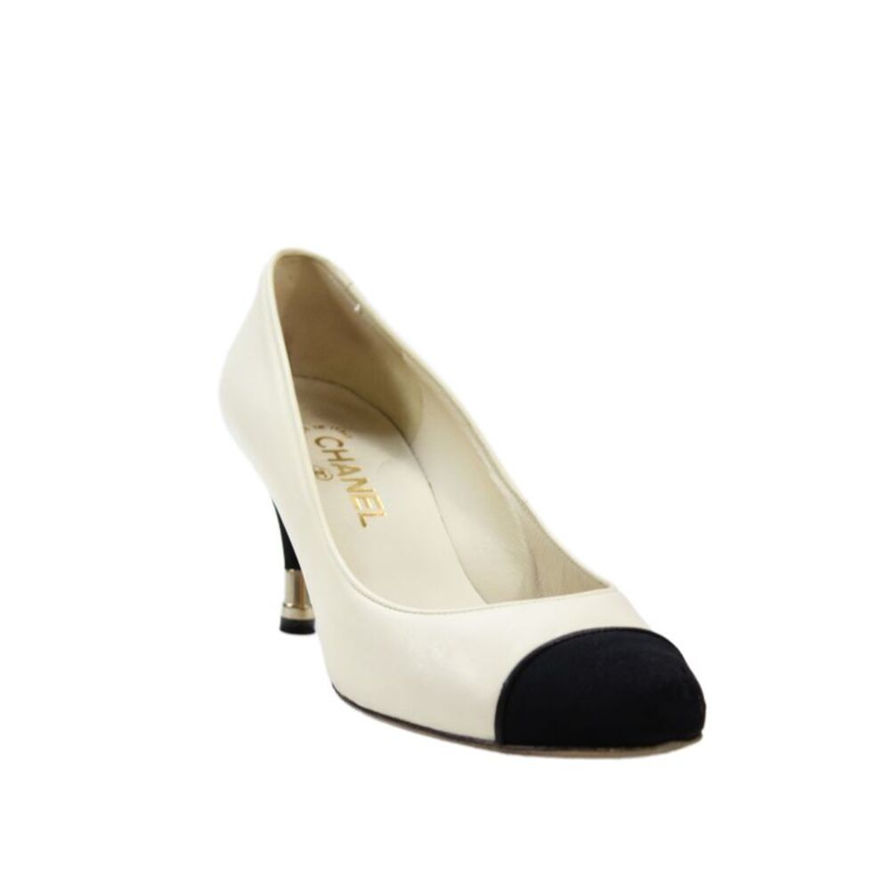 Chanel Womens Cap Toe Colorblock High Heels Pumps Shoes Cream Black Sz 9